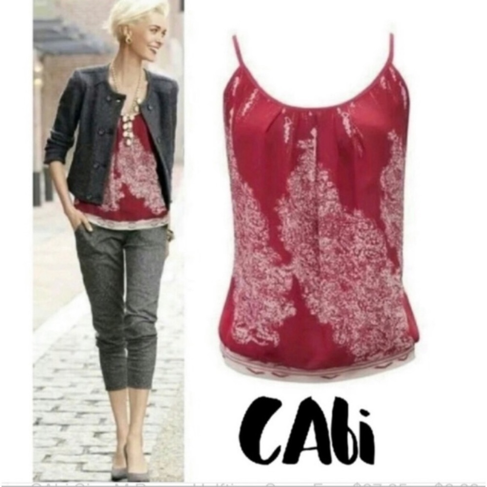 CAbi Red Spaghetti Strap Printed Camisole - Picture 4 of 5